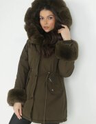  Geacă Parka Verde închisă cu glugă și inserții de blană Caranze