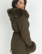  Geacă Parka Verde închisă cu glugă și inserții de blană Caranze