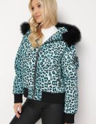  Geacă verde deschis matlasată cu imprimeu leopard cu borsetă Adove