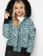  Geacă verde deschis matlasată cu imprimeu leopard cu borsetă Adove