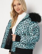  Geacă verde deschis matlasată cu imprimeu leopard cu borsetă Adove