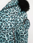  Geacă verde deschis matlasată cu imprimeu leopard cu borsetă Adove