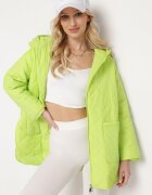  Geacă Verde Oversize cu Glugă cu Matlasare Decorativă și Despicătură Klimella