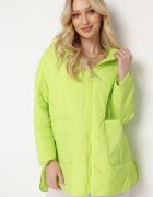  Geacă Verde Oversize cu Glugă cu Matlasare Decorativă și Despicătură Klimella
