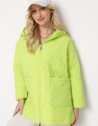  Geacă Verde Oversize cu Glugă cu Matlasare Decorativă și Despicătură Klimella