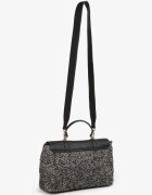  Geantă crossbody Neagră cu model în spic cu clapă decorativă și curea suplimentară Jackilina