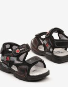 gelteo Sandale Sport Negru-Roșii cu Branț din Piele și Inscripții Doveline