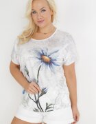 generation Bluză Albă Oversize cu Imprimeu Metalic Floral cu Zirconii Deqsa