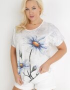 generation Bluză Albă Oversize cu Imprimeu Metalic Floral cu Zirconii Deqsa