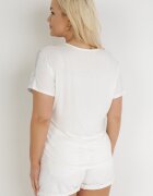generation Bluză Albă Oversize cu Imprimeu Metalic Floral cu Zirconii Deqsa