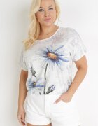 generation Bluză Albă Oversize cu Imprimeu Metalic Floral cu Zirconii Deqsa