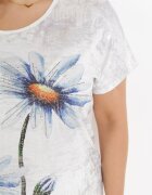 generation Bluză Albă Oversize cu Imprimeu Metalic Floral cu Zirconii Deqsa