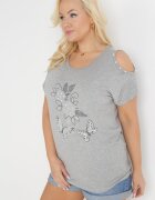 generation Bluză Gri Oversize cu Mâneci Open Shoulder Decorată cu Zirconii și Perle Kesola