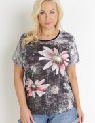 generation Bluză Neagră Oversize cu Imprimeu Metalic Floral cu Zirconii Deqsa