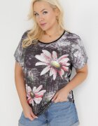 generation Bluză Neagră Oversize cu Imprimeu Metalic Floral cu Zirconii Deqsa