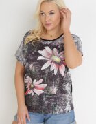 generation Bluză Neagră Oversize cu Imprimeu Metalic Floral cu Zirconii Deqsa