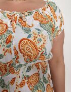 generation Rochie Alb-Portocalie din Bumbac cu Elastic în Talie Zilletta