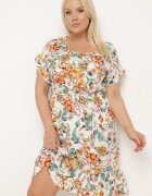 generation Rochie Alb-Verde Din Bumbac Cu imprimeu floral Croi drept Cu șnur în talie Risallise