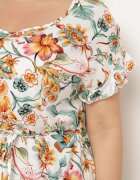 generation Rochie Alb-Verde Din Bumbac Cu imprimeu floral Croi drept Cu șnur în talie Risallise