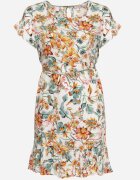 generation Rochie Alb-Verde Din Bumbac Cu imprimeu floral Croi drept Cu șnur în talie Risallise