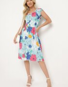 generation Rochie albastră deschisă din bumbac cu croi evazat cu elastic în talie cu imprimeu floral Rishta
