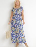 generation Rochie Albastră Evazată tip spaniolă Maxi cu elastic în talie din bumbac Briyenn