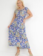 generation Rochie Albastră Evazată tip spaniolă Maxi cu elastic în talie din bumbac Briyenn