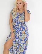 generation Rochie Albastră Evazată tip spaniolă Maxi cu elastic în talie din bumbac Briyenn