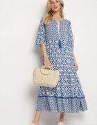 generation Rochie albastru deschis din bumbac stil boho cu legătură la decolteu Orradelle