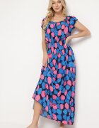 generation Rochie Albastru marin-Roz din bumbac cu elastic la decolteu și în talie Pietricea