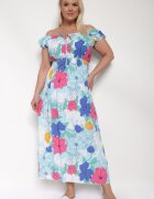 generation Rochie Albastru-Roz din Bumbac cu Croială Evazată cu Elastic în Talie Euretta