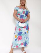 generation Rochie Albastru-Roz din Bumbac cu Croială Evazată cu Elastic în Talie Euretta