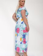generation Rochie Albastru-Roz din Bumbac cu Croială Evazată cu Elastic în Talie Euretta