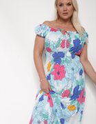generation Rochie Albastru-Roz din Bumbac cu Croială Evazată cu Elastic în Talie Euretta