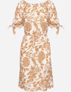 generation Rochie Bej de Bumbac cu Plante Ornamentale și Legătură la Mâneci Tosvena