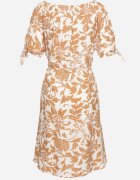 generation Rochie Bej de Bumbac cu Plante Ornamentale și Legătură la Mâneci Tosvena
