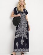 generation Rochie bleumarin cu model ornamental cu decolteu petrecut și elastic în talie Elasevia