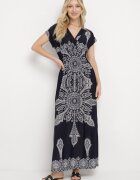 generation Rochie bleumarin cu model ornamental cu decolteu petrecut și elastic în talie Elasevia
