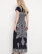 generation Rochie bleumarin cu model ornamental cu decolteu petrecut și elastic în talie Elasevia