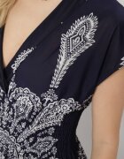 generation Rochie bleumarin cu model ornamental cu decolteu petrecut și elastic în talie Elasevia