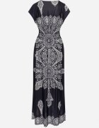generation Rochie bleumarin cu model ornamental cu decolteu petrecut și elastic în talie Elasevia