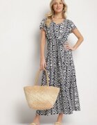 generation Rochie Bleumarin de Bumbac Decorată cu Model Aztec cu Șnur în Talie Orrialle