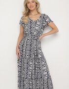 generation Rochie Bleumarin de Bumbac Decorată cu Model Aztec cu Șnur în Talie Orrialle
