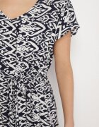 generation Rochie Bleumarin de Bumbac Decorată cu Model Aztec cu Șnur în Talie Orrialle