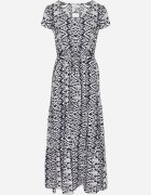 generation Rochie Bleumarin de Bumbac Decorată cu Model Aztec cu Șnur în Talie Orrialle