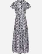 generation Rochie Bleumarin de Bumbac Decorată cu Model Aztec cu Șnur în Talie Orrialle