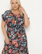 generation Rochie Bleumarin Din Bumbac Cu Flori Cu Croială Dreaptă Cu Șnur în Talie Risallise
