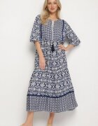 generation Rochie bleumarin din bumbac stil boho cu legătură la decolteu Orradelle