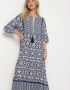 generation Rochie bleumarin din bumbac stil boho cu legătură la decolteu Orradelle