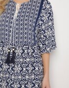 generation Rochie bleumarin din bumbac stil boho cu legătură la decolteu Orradelle